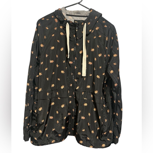 Madewell Black Floral Hooded Rain Jacket - Picture 7 of 8
